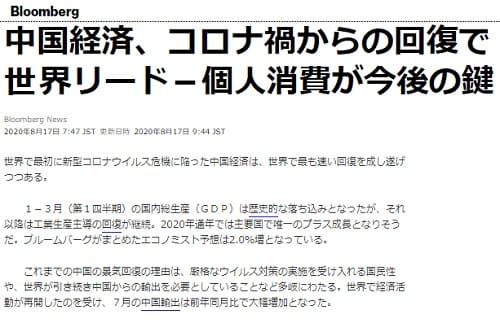 2020年8月17日 Bloombergのリンク画像です。