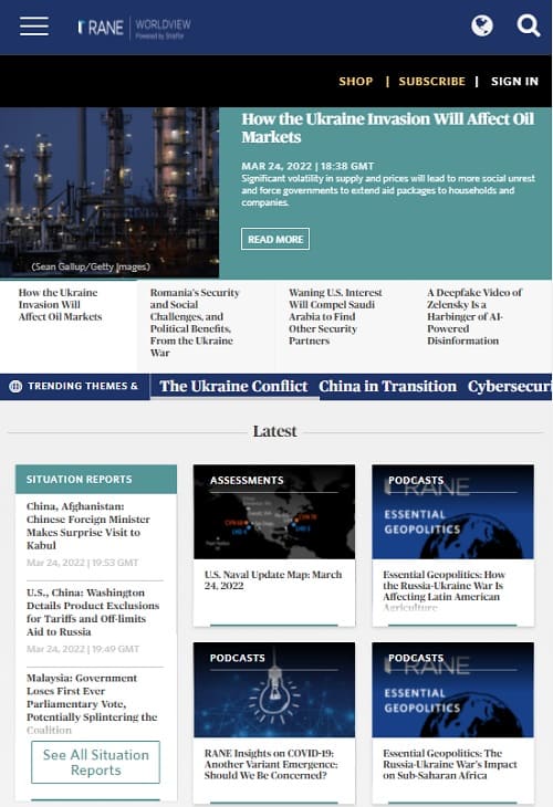 RAIN WORLDVIEW Powered by Stratforへのリンク画像です。