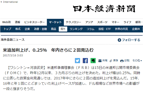 2017年3月16日の日経新聞へのリンク画像です