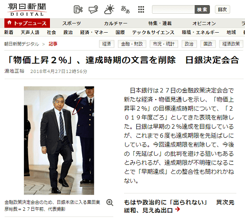 2018年4月27日の朝日新聞へのリンク画像です