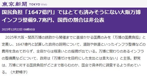 2023年12月22日 東京新聞へのリンク画像です。