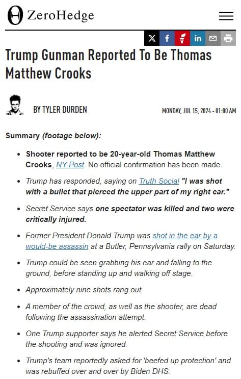 2024年7月15日 ZeroHedgeへのリンク画像です。