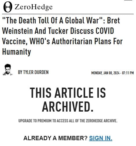 2024年1月8日 Zero Hedgeへのリンク画像です。