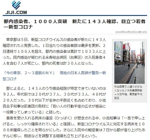 2020年4月5日 時事通信へのリンク画像です。