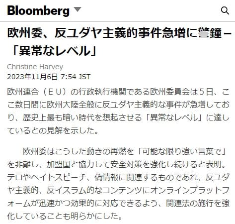 2023年11月6日 Bloombergへのリンク画像です。