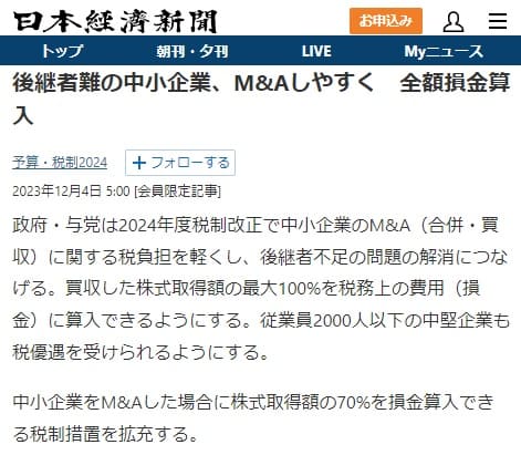 2023年12月4日 日本経済新聞へのリンク画像です。