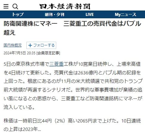 2024年7月5日 日本経済新聞へのリンク画像です。