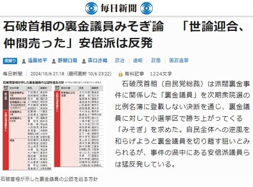 2024年10月6日 毎日新聞へのリンク画像です。
