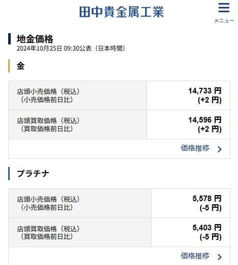 2024年10月25日 田中貴金属工業へのリンク画像です。