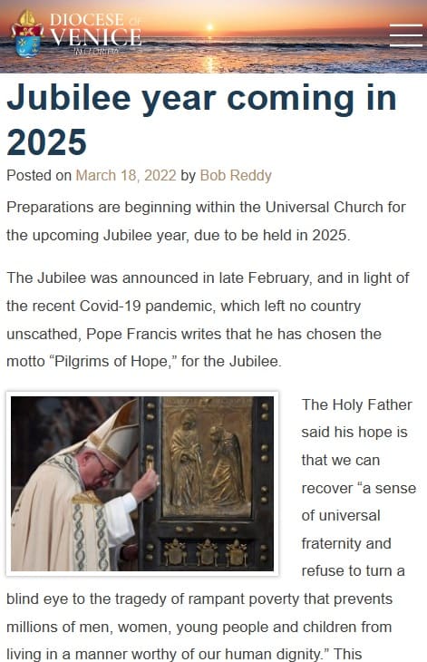 2022年5月18日 DIOCESE OF VENICE:アメリカ・フロリダのローマカトリック教会へのリンク画像です。