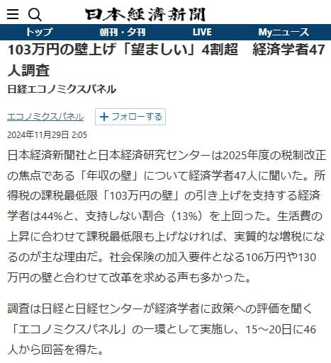 2024年11月29日 日本経済新聞へのリンク画像です。