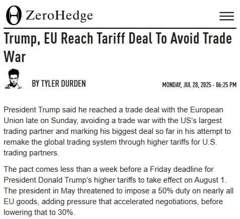 2025年7月28日 Zero Hedgeへのリンク画像です。